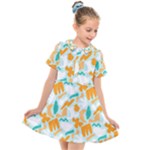 Design Pattern Seamless Tropical Kids  Short Sleeve Shirt Dress