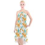 Design Pattern Seamless Tropical High-Low Halter Chiffon Dress 