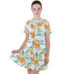 Design Pattern Seamless Tropical Short Sleeve Shoulder Cut Out Dress 