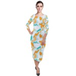 Design Pattern Seamless Tropical Quarter Sleeve Midi Velour Bodycon Dress