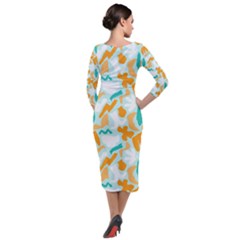 Quarter Sleeve Midi Velour Bodycon Dress 