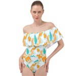 Design Pattern Seamless Tropical Off Shoulder Velour Bodysuit 
