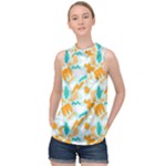 Design Pattern Seamless Tropical High Neck Satin Top