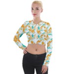Design Pattern Seamless Tropical Long Sleeve Cropped Velvet Jacket