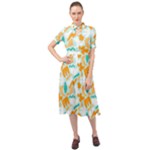 Design Pattern Seamless Tropical Keyhole Neckline Chiffon Dress