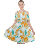 Design Pattern Seamless Tropical Cut Out Shoulders Dress