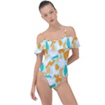 Design Pattern Seamless Tropical Frill Detail One Piece Swimsuit