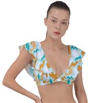 Design Pattern Seamless Tropical Plunge Frill Sleeve Bikini Top