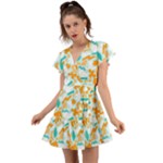 Design Pattern Seamless Tropical Flutter Sleeve Wrap Dress