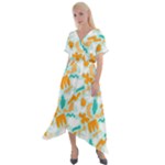 Design Pattern Seamless Tropical Cross Front Sharkbite Hem Maxi Dress