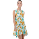 Design Pattern Seamless Tropical Frill Swing Dress