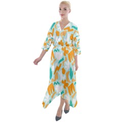 Quarter Sleeve Wrap Front Maxi Dress 