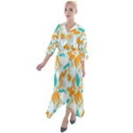 Design Pattern Seamless Tropical Quarter Sleeve Wrap Front Maxi Dress