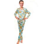 Design Pattern Seamless Tropical Kids  Satin Long Sleeve Pajamas Set