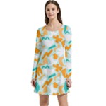 Design Pattern Seamless Tropical Long Sleeve Velour Skater Dress