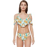 Design Pattern Seamless Tropical Ruffle Edge Tie Up Bikini Set	