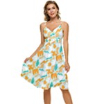 Design Pattern Seamless Tropical Sleeveless Tie Front Chiffon Dress