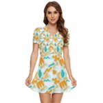 Design Pattern Seamless Tropical V-Neck High Waist Chiffon Mini Dress