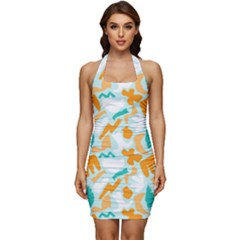 Sleeveless Wide Square Neckline Ruched Bodycon Dress 