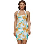 Design Pattern Seamless Tropical Sleeveless Wide Square Neckline Ruched Bodycon Dress