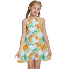 Kids  Halter Collar Waist Tie Chiffon Dress 