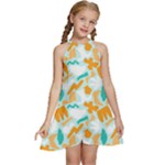 Design Pattern Seamless Tropical Kids  Halter Collar Waist Tie Chiffon Dress