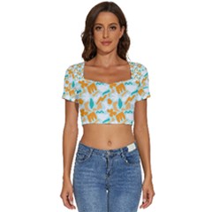 Short Sleeve Square Neckline Crop Top  