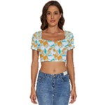 Design Pattern Seamless Tropical Short Sleeve Square Neckline Crop Top 
