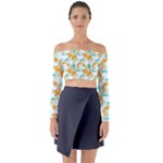 Design Pattern Seamless Tropical Long Sleeve Off Shoulder Crop Top