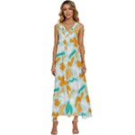 Design Pattern Seamless Tropical V-Neck Sleeveless Wide Leg Pants Overalls
