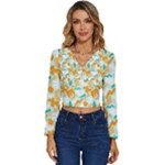 Design Pattern Seamless Tropical Long Sleeve V-Neck Top
