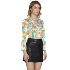 Long Sleeve Tie Back Satin Wrap Top 