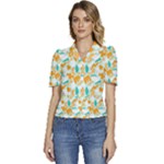 Design Pattern Seamless Tropical Puffed Short Sleeve Button Up Jacket