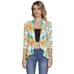 Design Pattern Seamless Tropical Women s 3/4 Sleeve Ruffle Edge Open Front Jacket