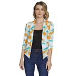 Design Pattern Seamless Tropical Women s Draped Front 3/4 Sleeve Shawl Collar Jacket