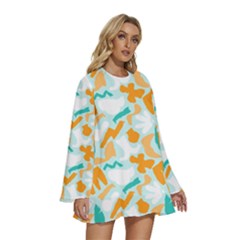 Round Neck Long Sleeve Bohemian Style Chiffon Mini Dress 