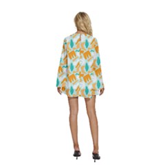 Round Neck Long Sleeve Bohemian Style Chiffon Mini Dress 