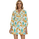 Design Pattern Seamless Tropical V-Neck Placket Mini Dress