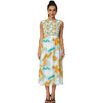 Design Pattern Seamless Tropical Sleeveless Round Neck Midi Dress