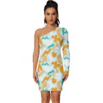 Design Pattern Seamless Tropical Long Sleeve One Shoulder Mini Dress