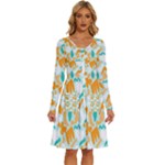 Design Pattern Seamless Tropical Long Sleeve Dress With Pocket