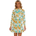Design Pattern Seamless Tropical Women s Long Sleeve Bow Deco Button Up Dress