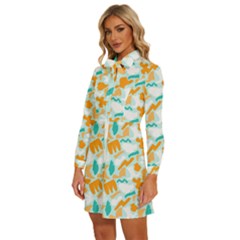 Women s Long Sleeve Bow Deco Button Up Dress 