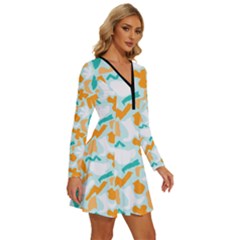 Long Sleeve Deep V Mini Dress  