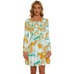 Design Pattern Seamless Tropical Long Sleeve Wide Neck Velvet Dress