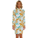 Design Pattern Seamless Tropical Long Sleeve Shirt Collar Bodycon Dress