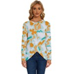 Design Pattern Seamless Tropical Long Sleeve Crew Neck Pullover Top
