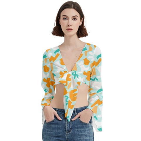 Design Pattern Seamless Tropical Trumpet Sleeve Cropped Top from ArtsNow.com