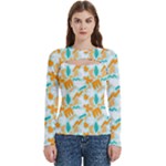 Design Pattern Seamless Tropical Women s Cut Out Long Sleeve T-Shirt