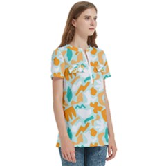 Women s Zip Front V-Neck Short Sleeve Casual Top Pocket Shirt 